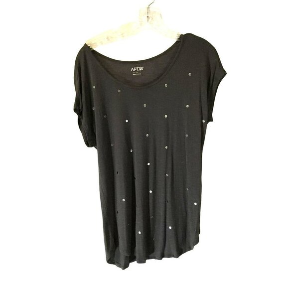 Apt. 9 Women's Cap Sleeve Long Tee Gray With Silver Metalllic Dots Size Large - Picture 1 of 10